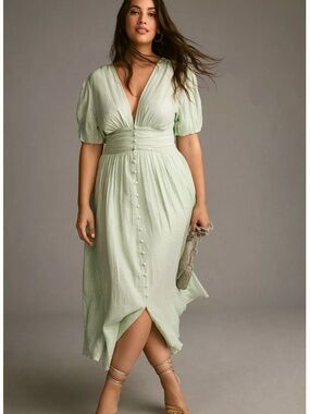 Anthropologie Katerina Button-Front Dress | Size 10, Mint